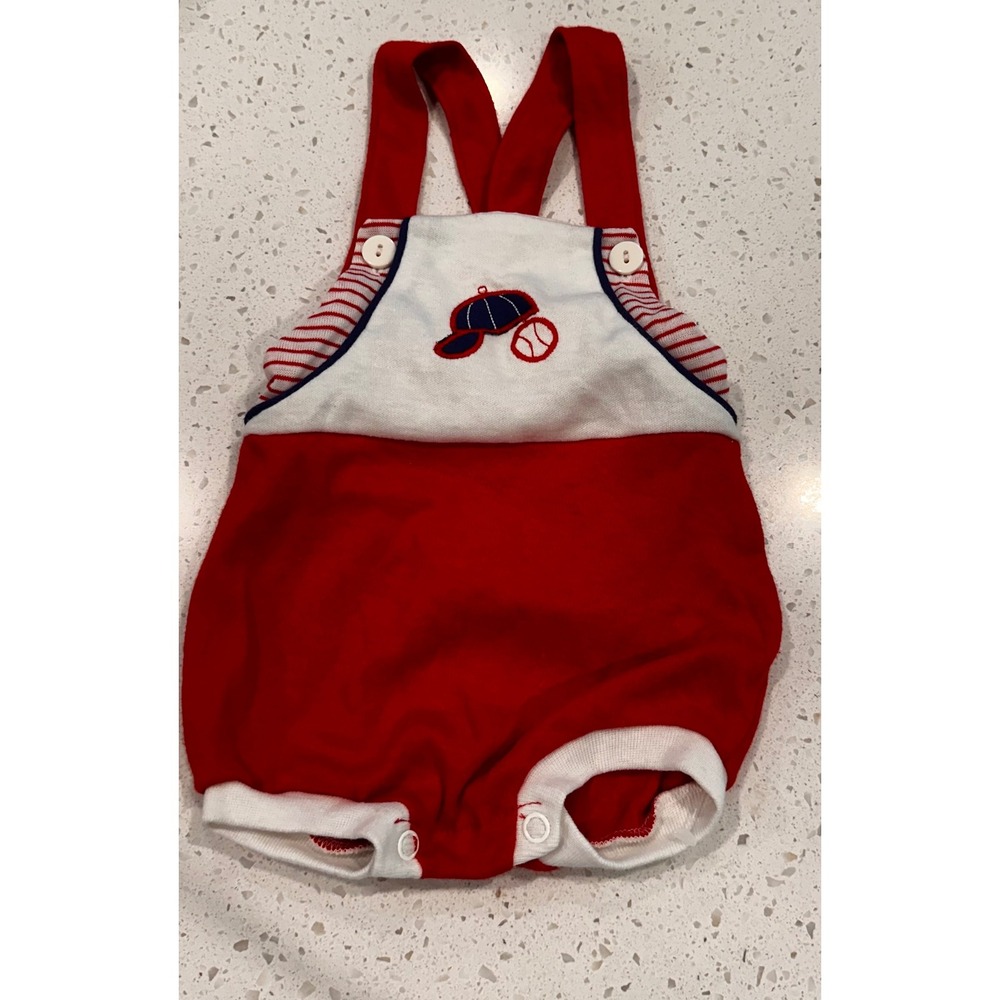 Vintage 70's Toddletime JCPenney Sun Suit Red  Baseball Romper Size 1/2 USA Made